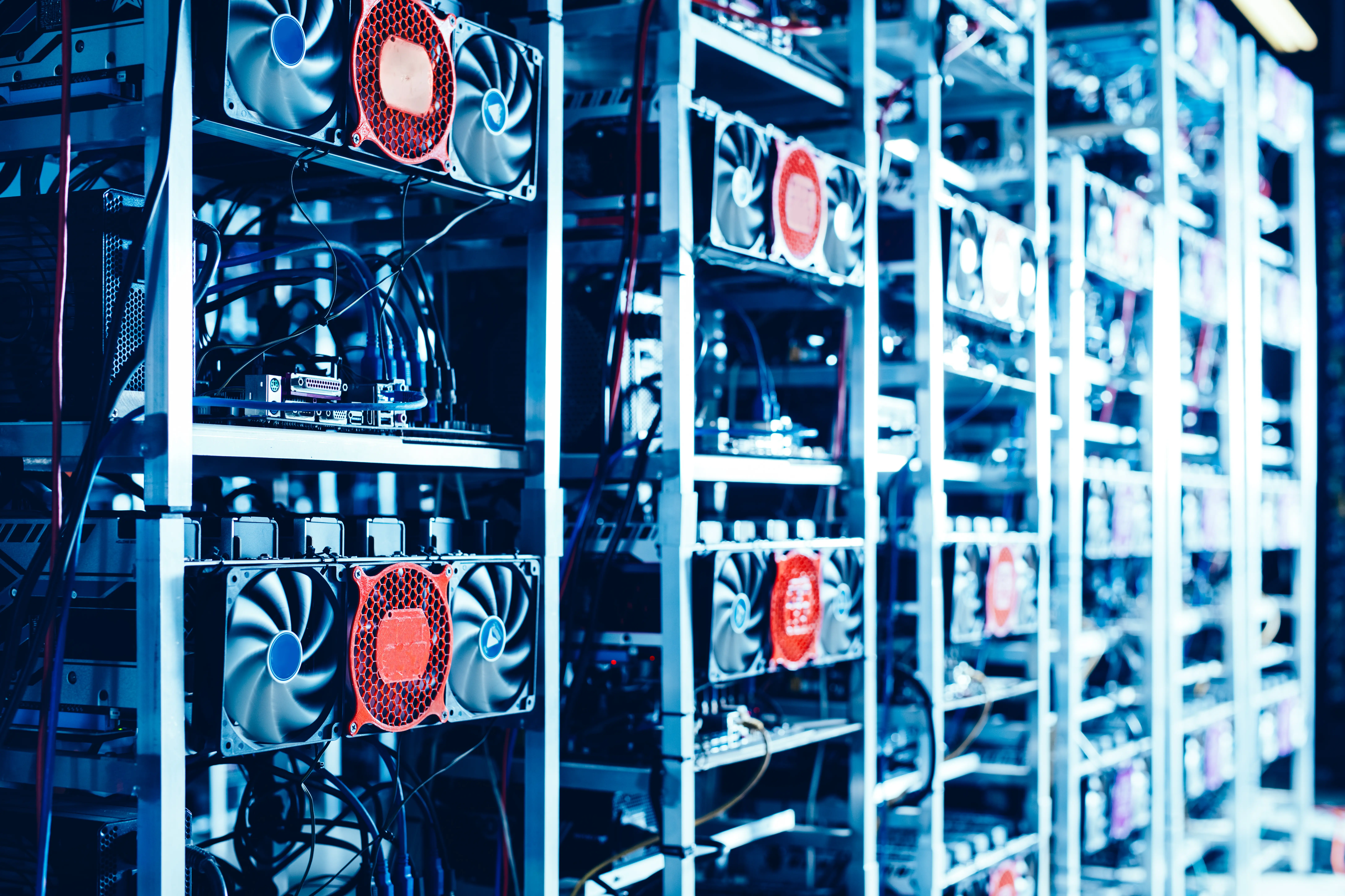 Bitcoin Crypto Mining Farm Big Data Center High Tech Server Computers Work