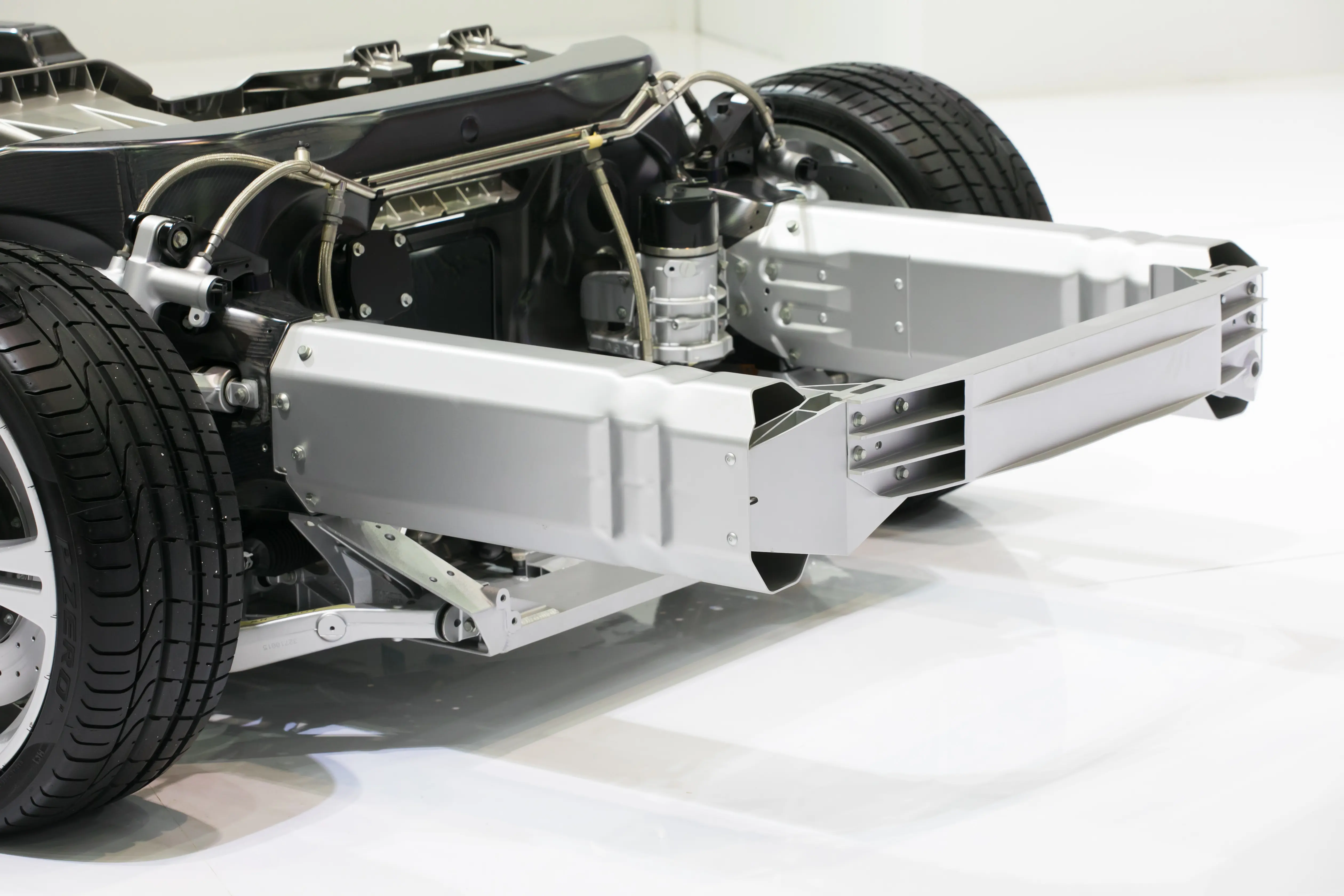 Car Chassis With Engine Image Car Chassis With Engine Isolated White